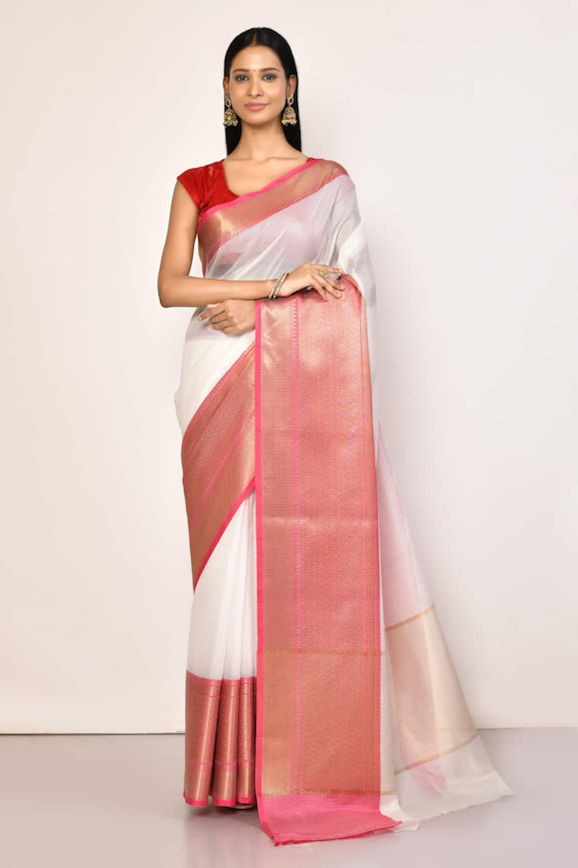 Nazaakat by Samara Singh Banarasi Bordered Woven Saree With Running Blouse Piece