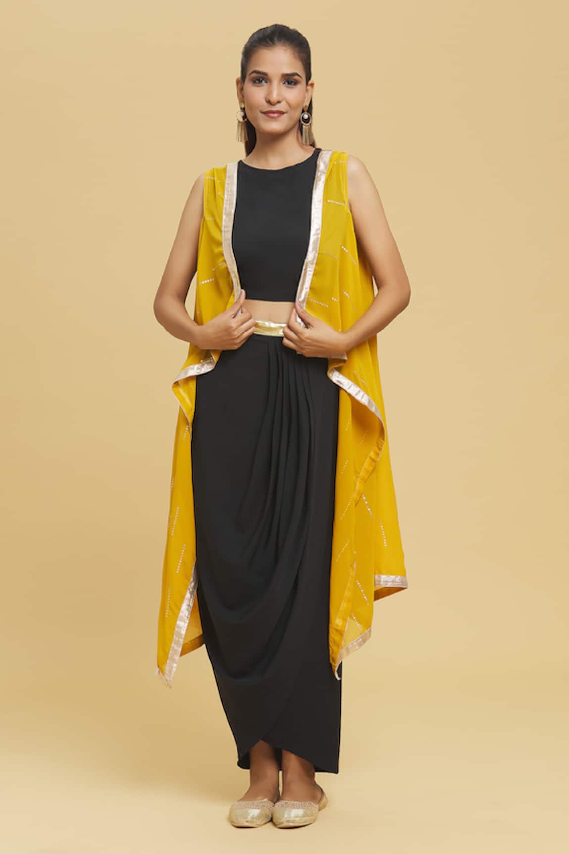 Buy Payal Pratap Printed Front-Open Longline Jacket, mustard Color Women