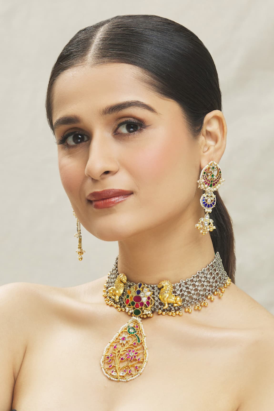 VIVINIA by Vidhi Mehra Semi Precious Stone Embellished Choker Set