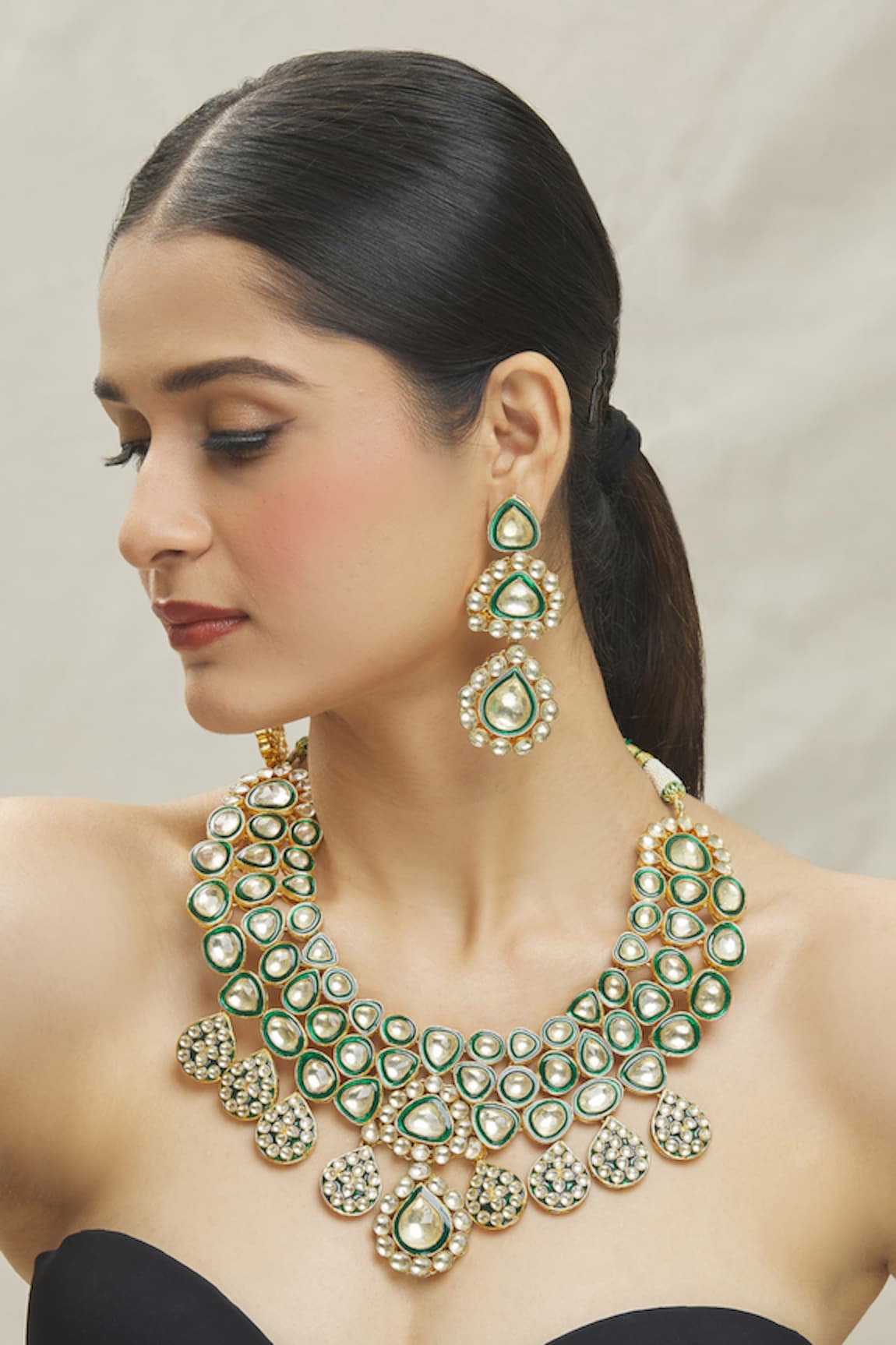 VIVINIA by Vidhi Mehra Polki-Kundan Studded Necklace Set