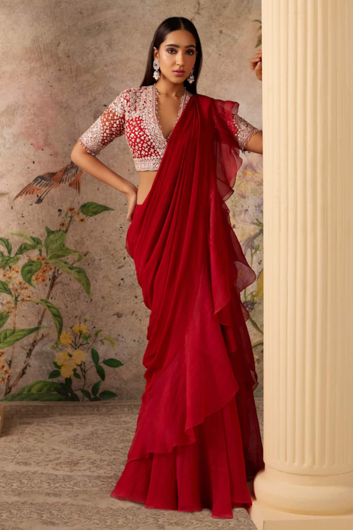 Ridhi Mehra Belle Pre-Draped Ruffle Saree With Embroidered Blouse