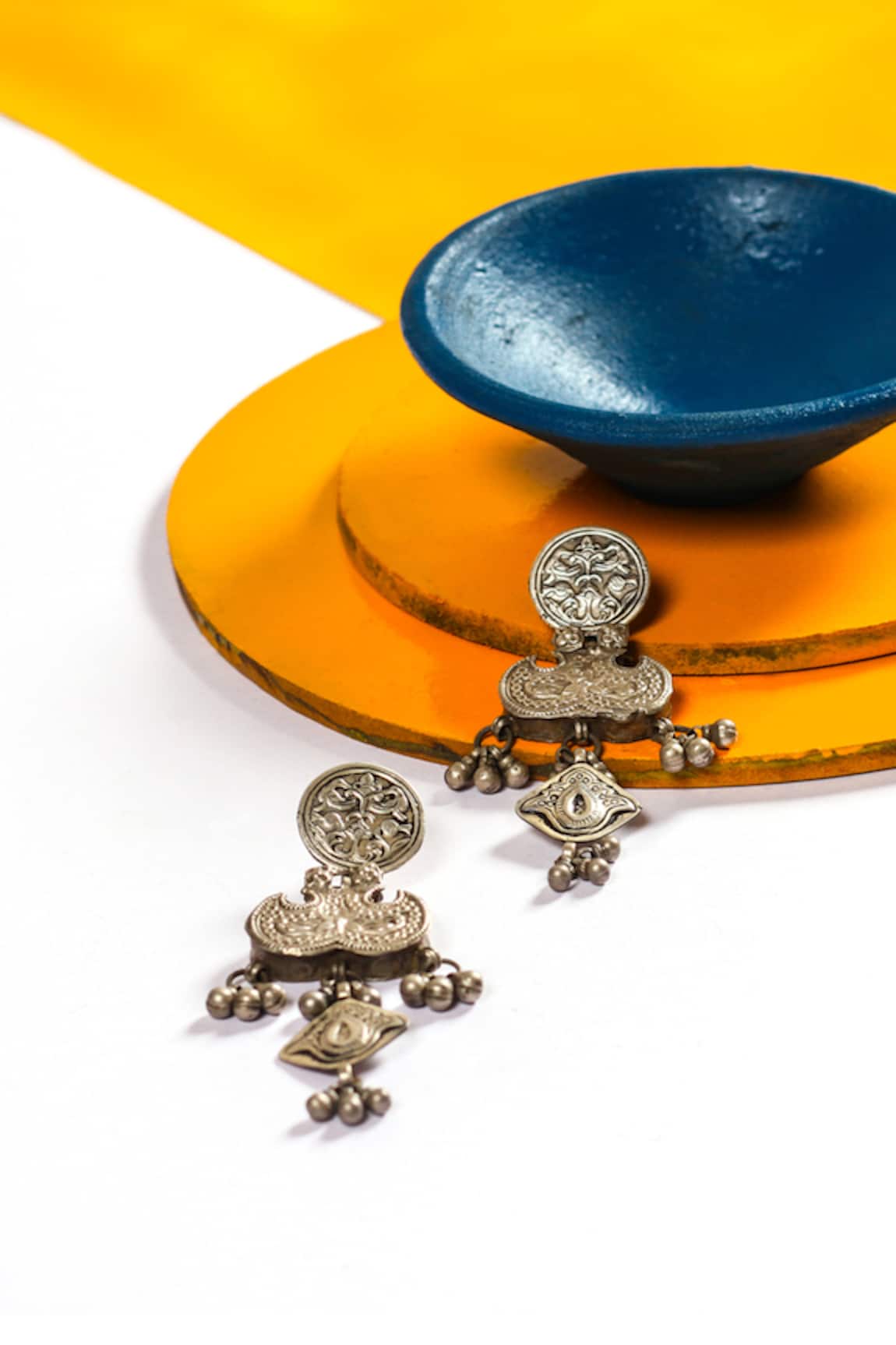 Sangeeta Boochra Afghan Fleur Carved Oxidised Earrings 