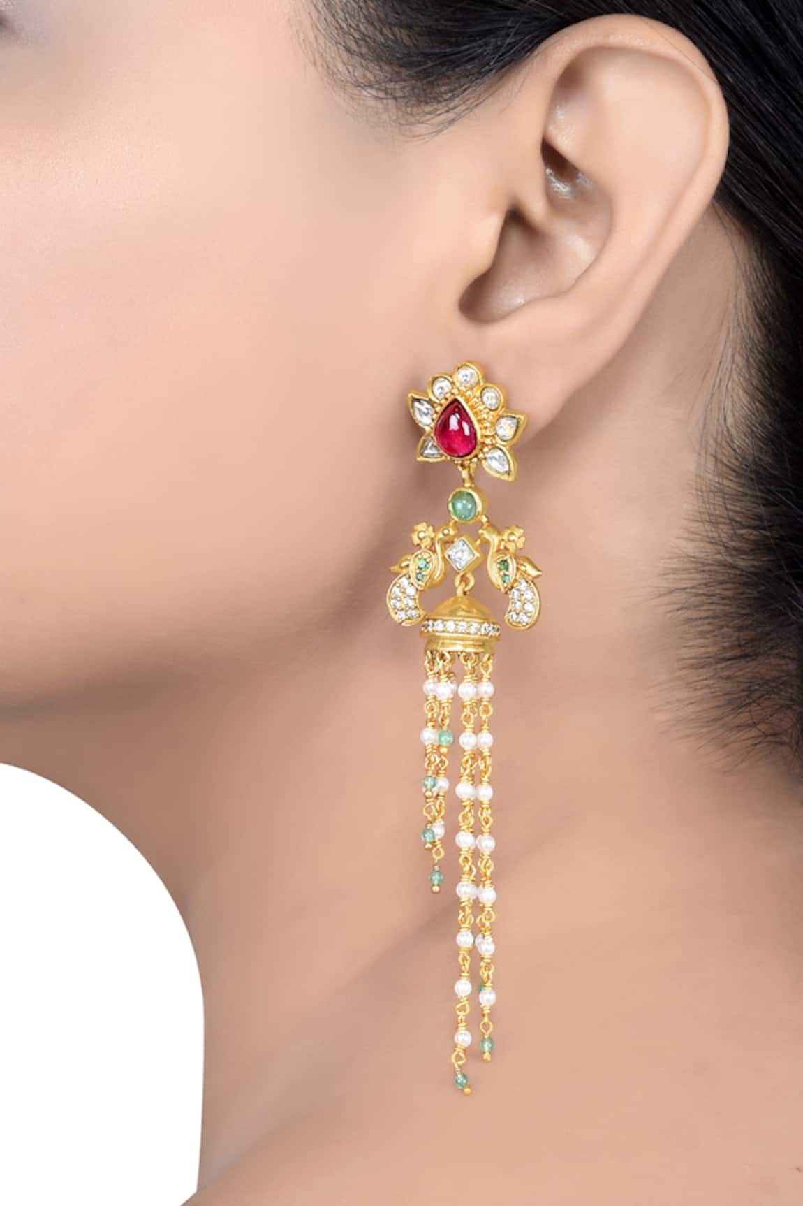 Tribe Amrapali Sayali Embellished Floral Jhumka Earrings