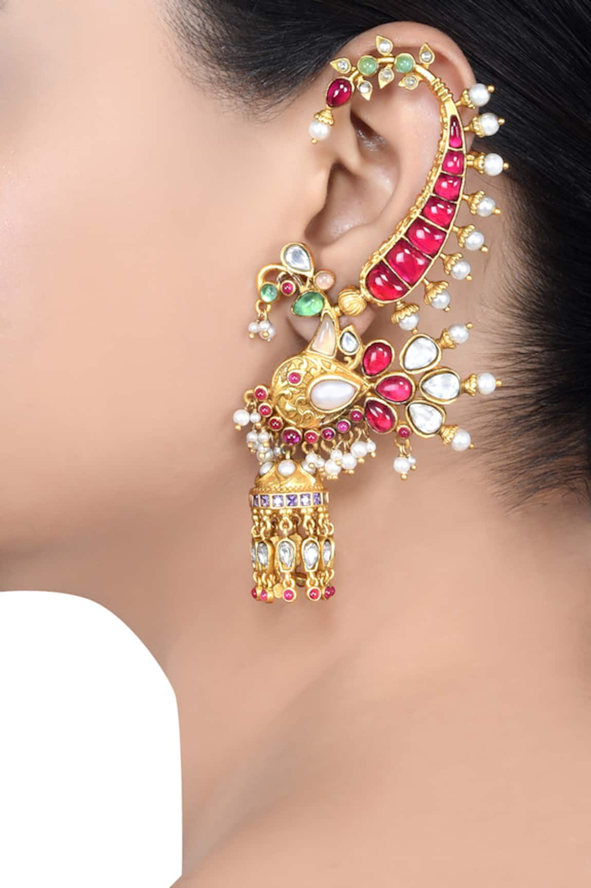 Tribe Amrapali Chandrakin Embellished Floral Jhumka Ear Cuffs