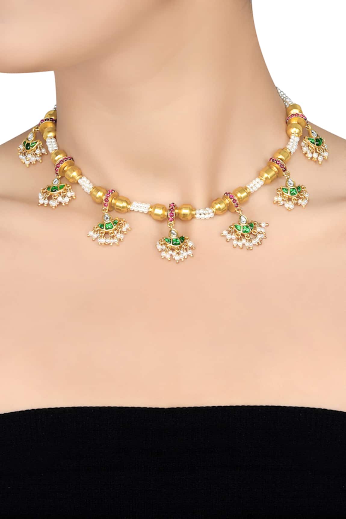Tribe Amrapali Aashi Embellished Lotus Charm Short Necklace