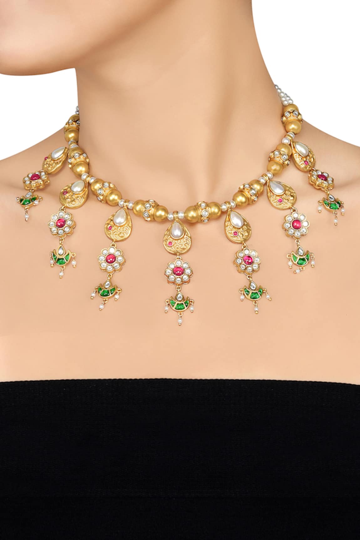 Tribe Amrapali Pravya Embellished Floral Short Necklace