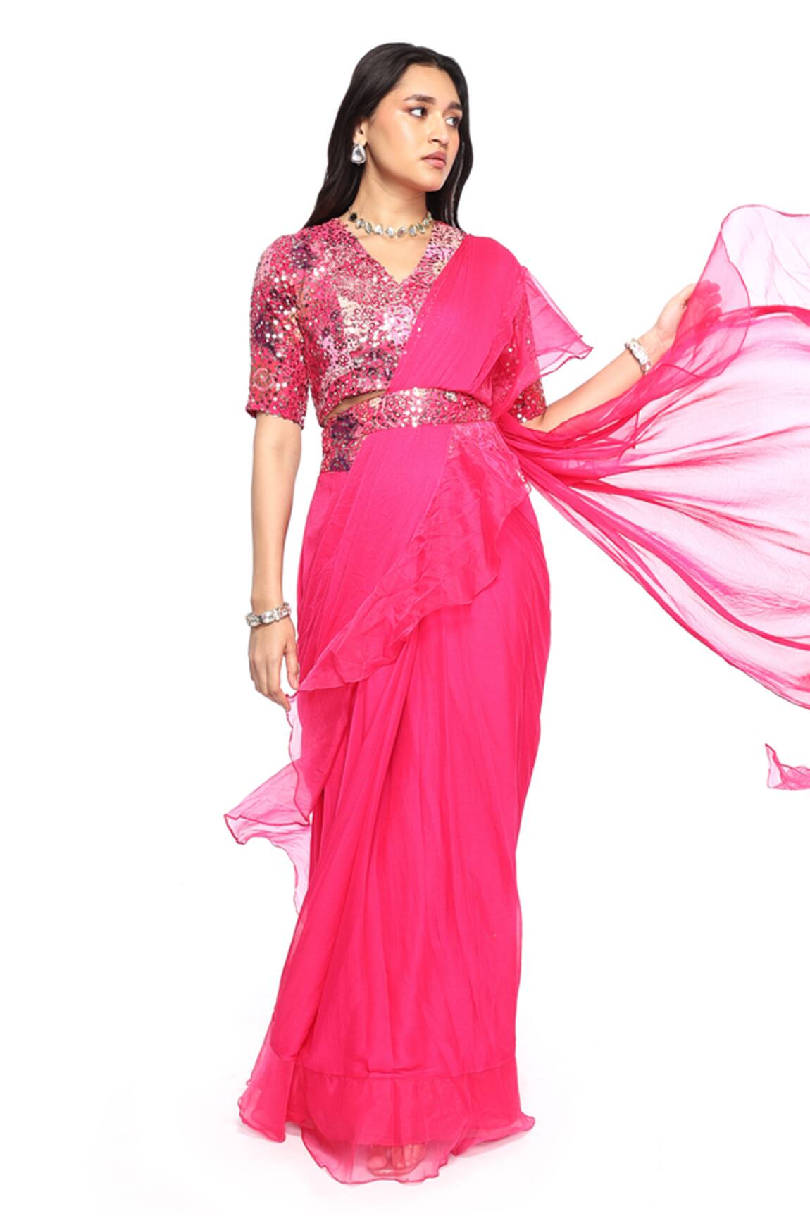Komal Shah Pre-Draped Saree With Embroidered Blouse 