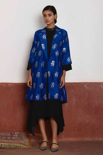 Shorshe Clothing Asymmetric Dress With Banarasi Brocade Jacket 