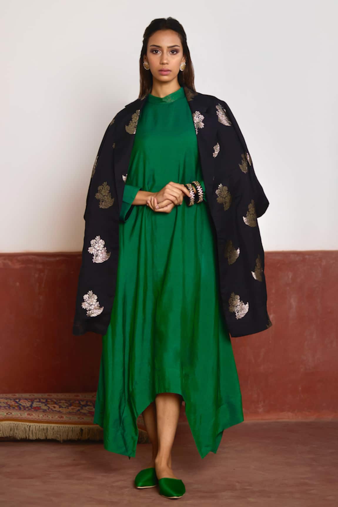 Shorshe Clothing Asymmetric Dress & Banarasi Brocade Jacket 