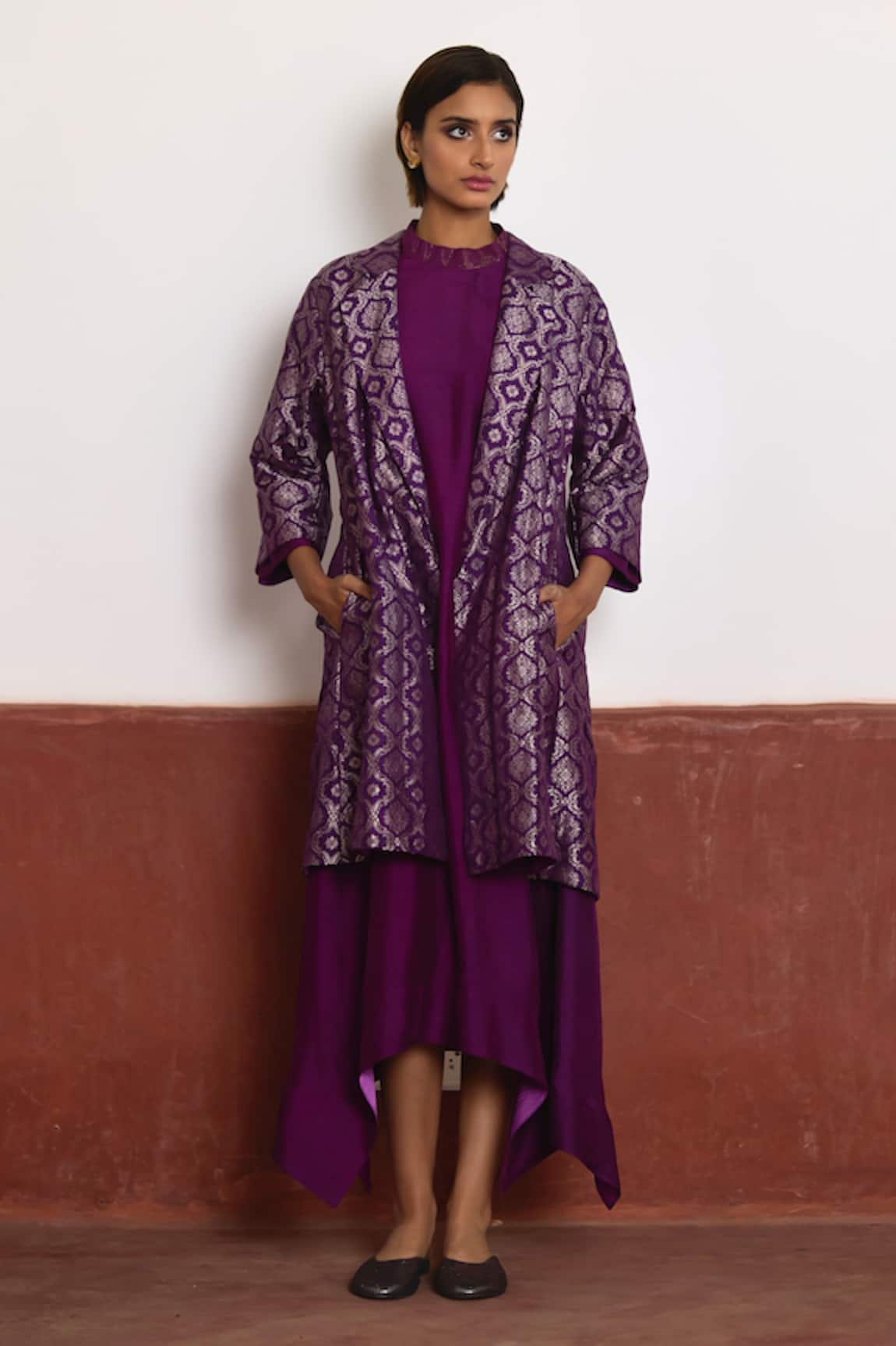 Shorshe Clothing Asymmetric Floral Woven Jacket Dress 