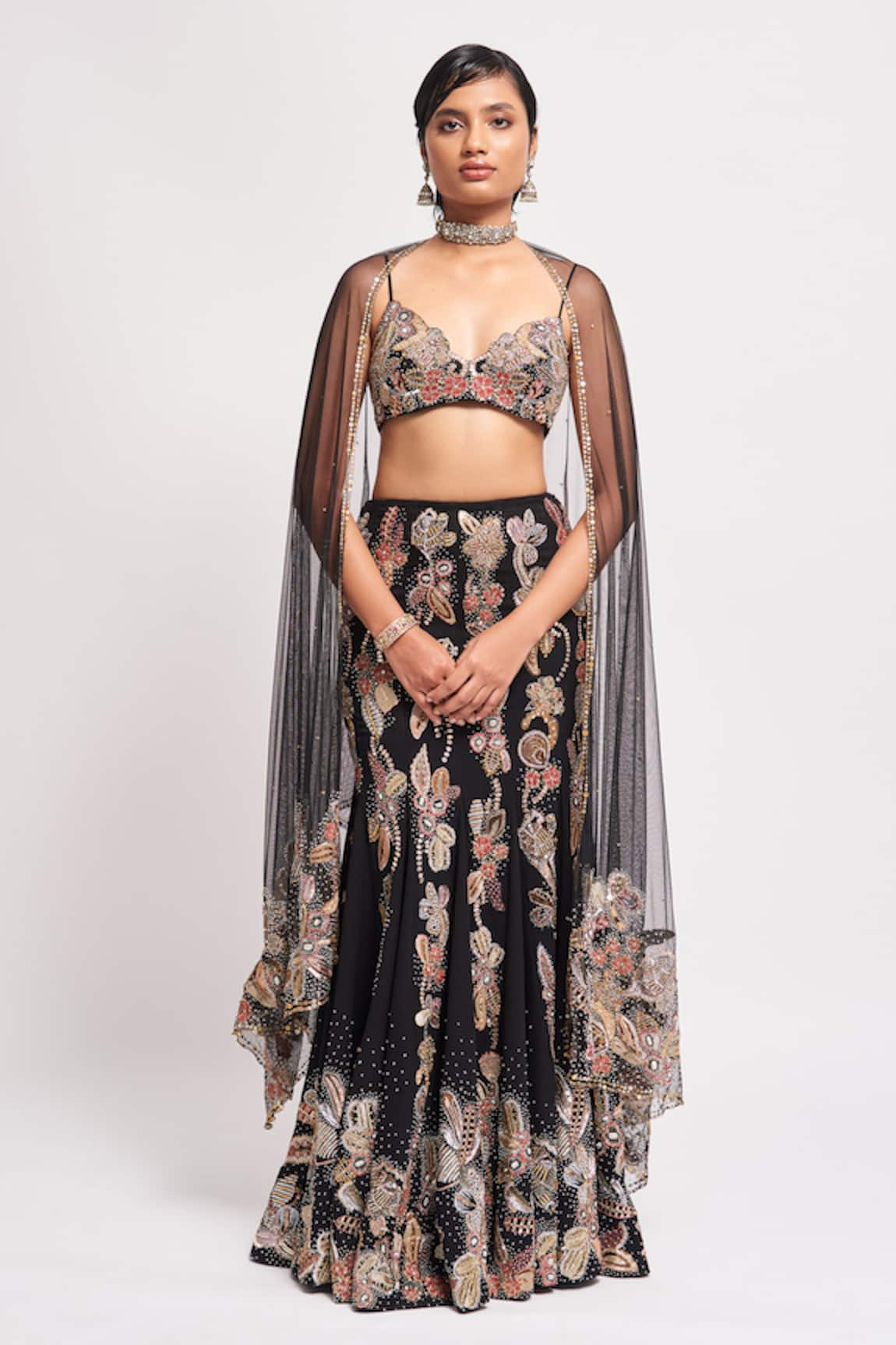 Aisha Rao Gilded Floral Embellished Mermaid Lehenga Set