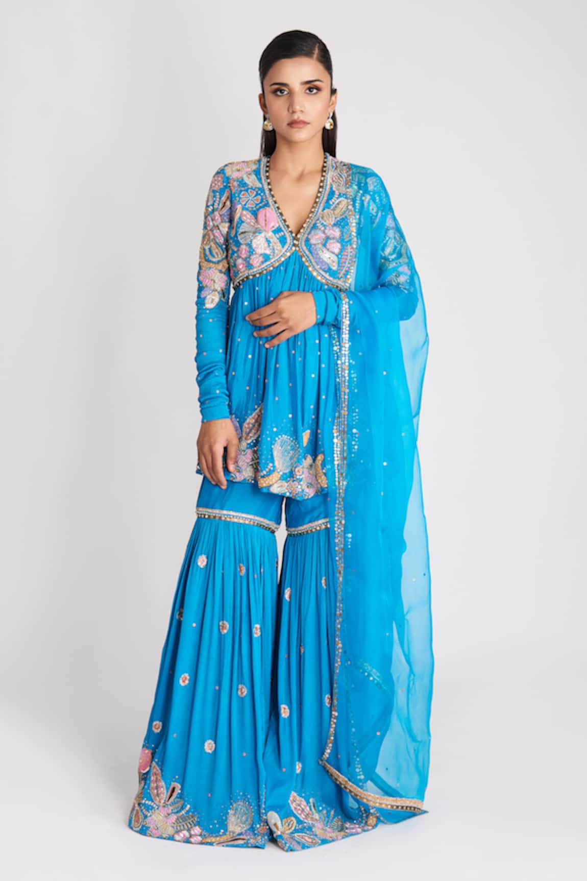 Aisha Rao Yin Yang Embellished Anarkali Gharara Set