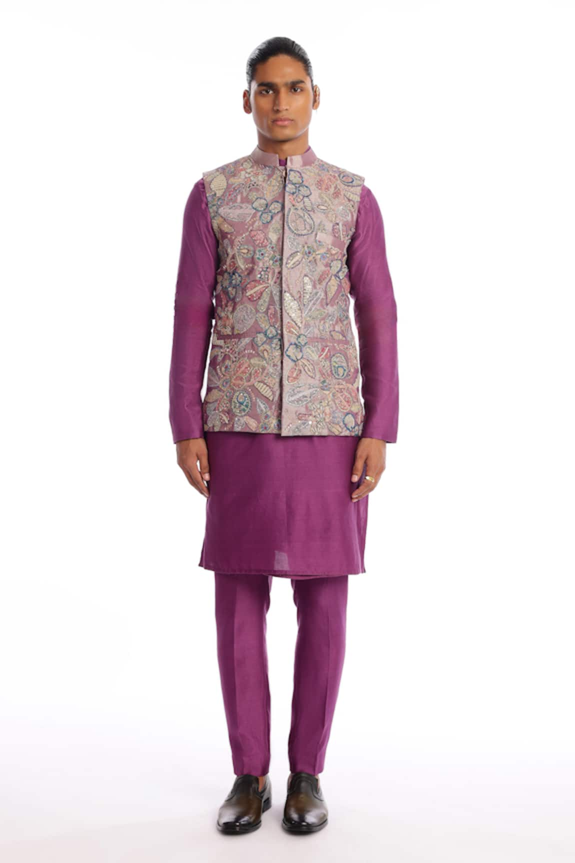 Aisha Rao Heliotrope Embroidered Bundi Kurta Set