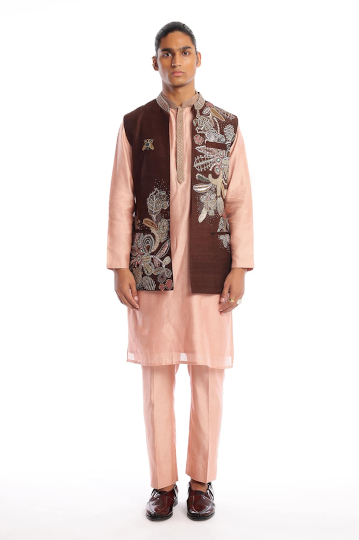 Aisha Rao Melange Embroidered Bundi Kurta Set