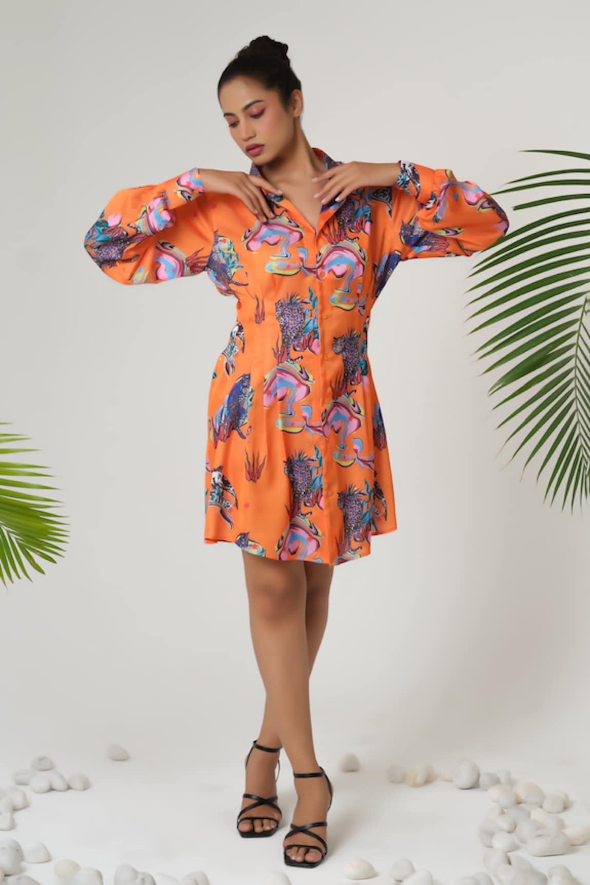 Sanjana reddy Designs Fauna Print Short Shirt Dress