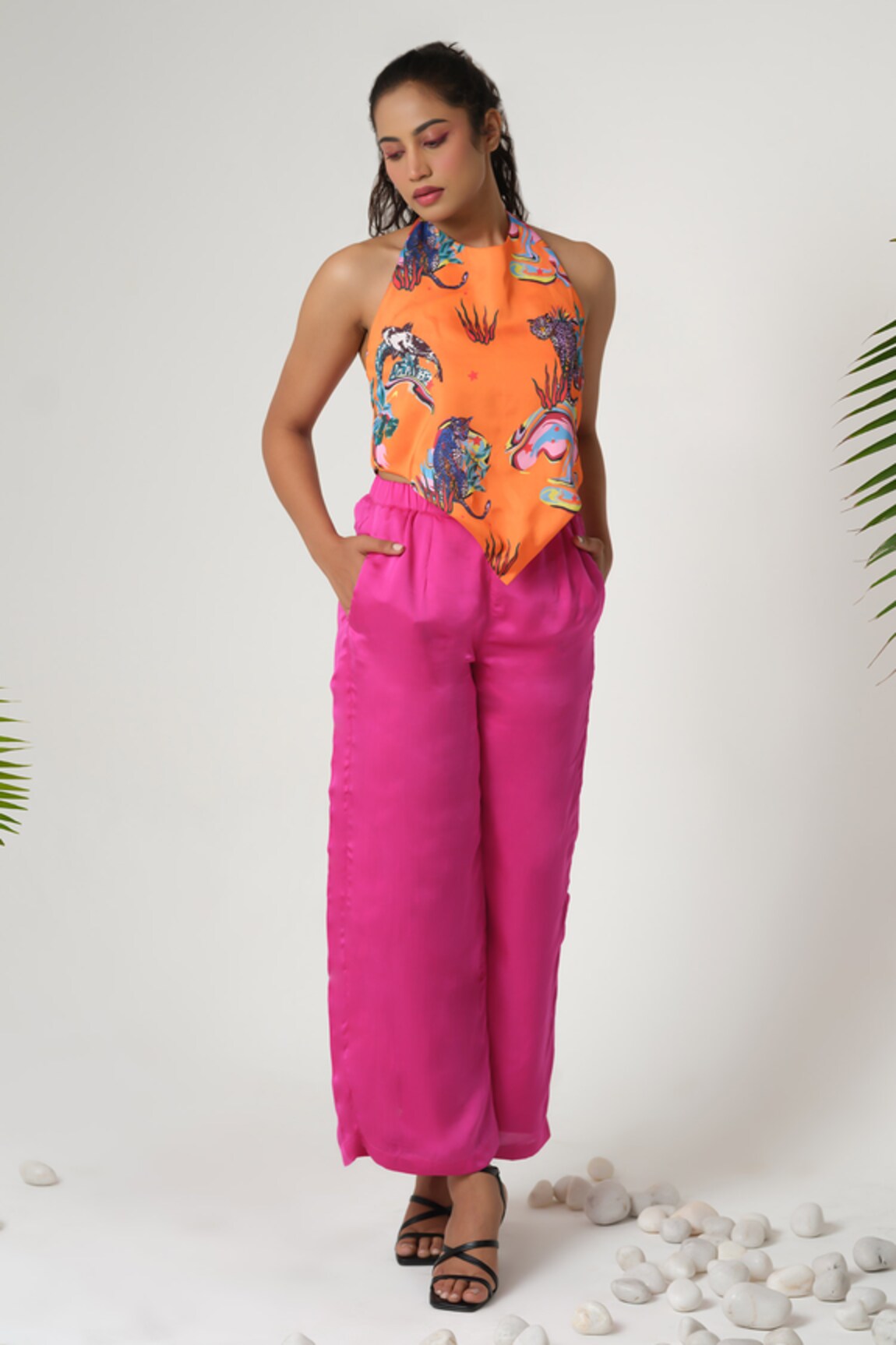 Sanjana reddy Designs Savage Creature Print Halter Neck Top