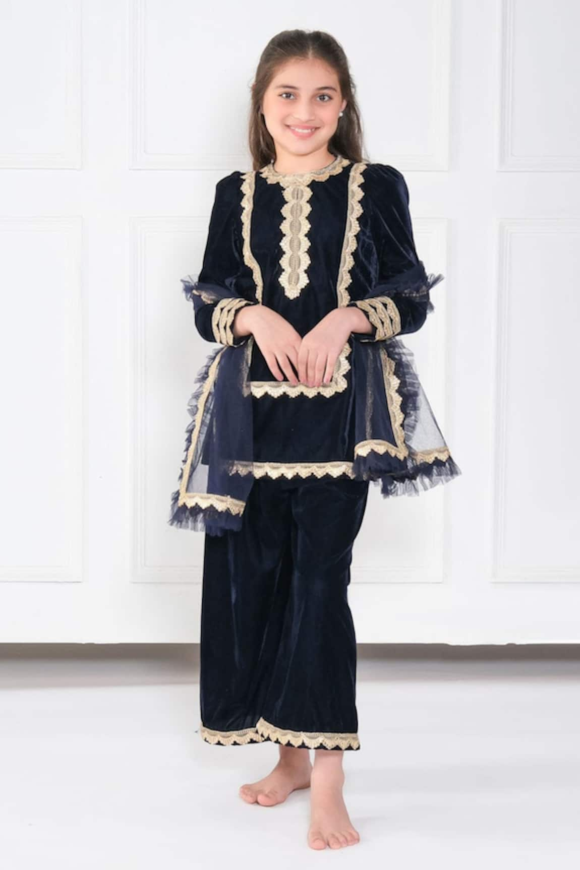 The Pony & Peony Co. Velvet Embellished Kurta Pyjama Set