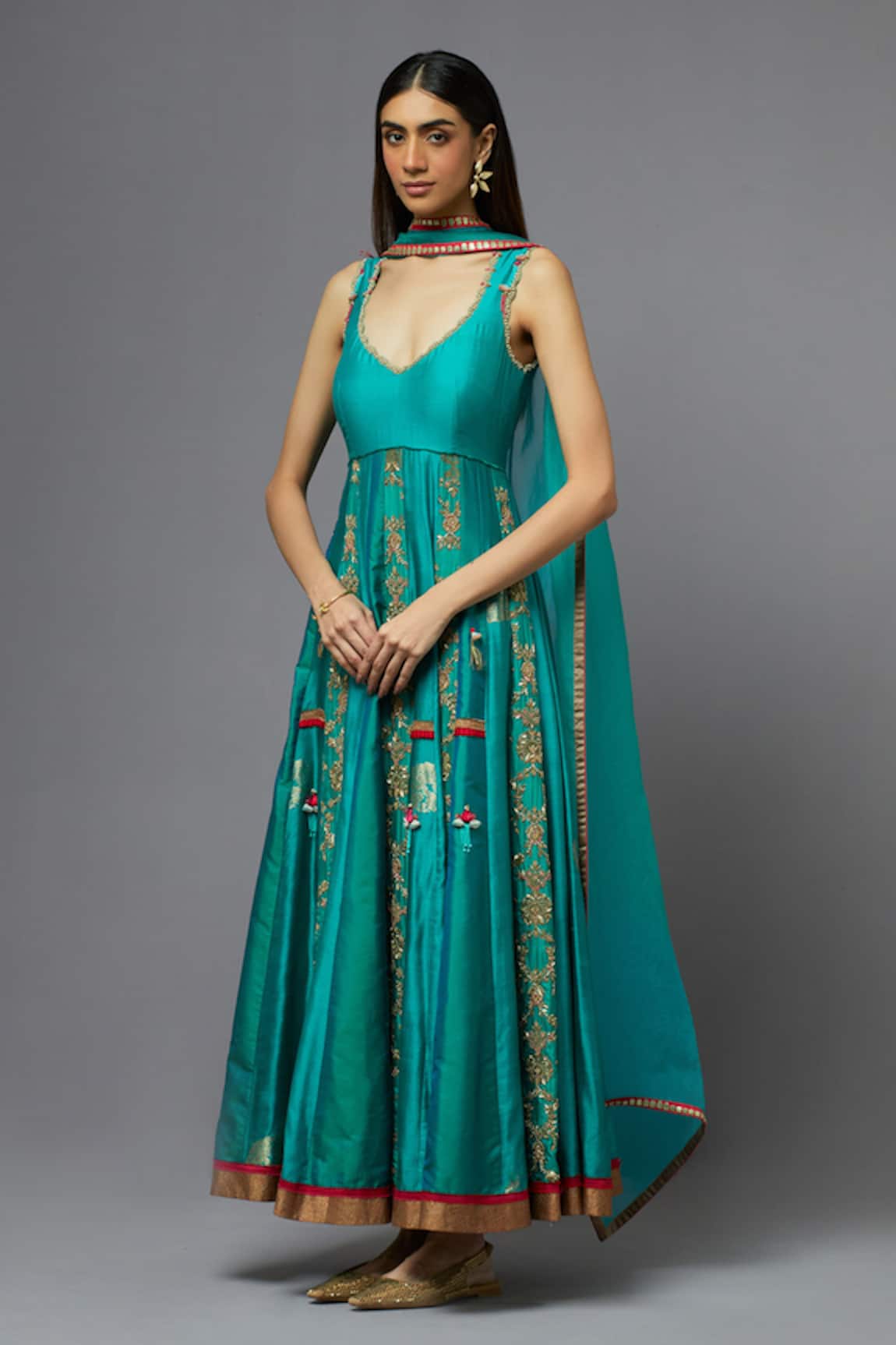 AUM by Asit and Ashima Floral Embroidered Anarkali With Dupatta