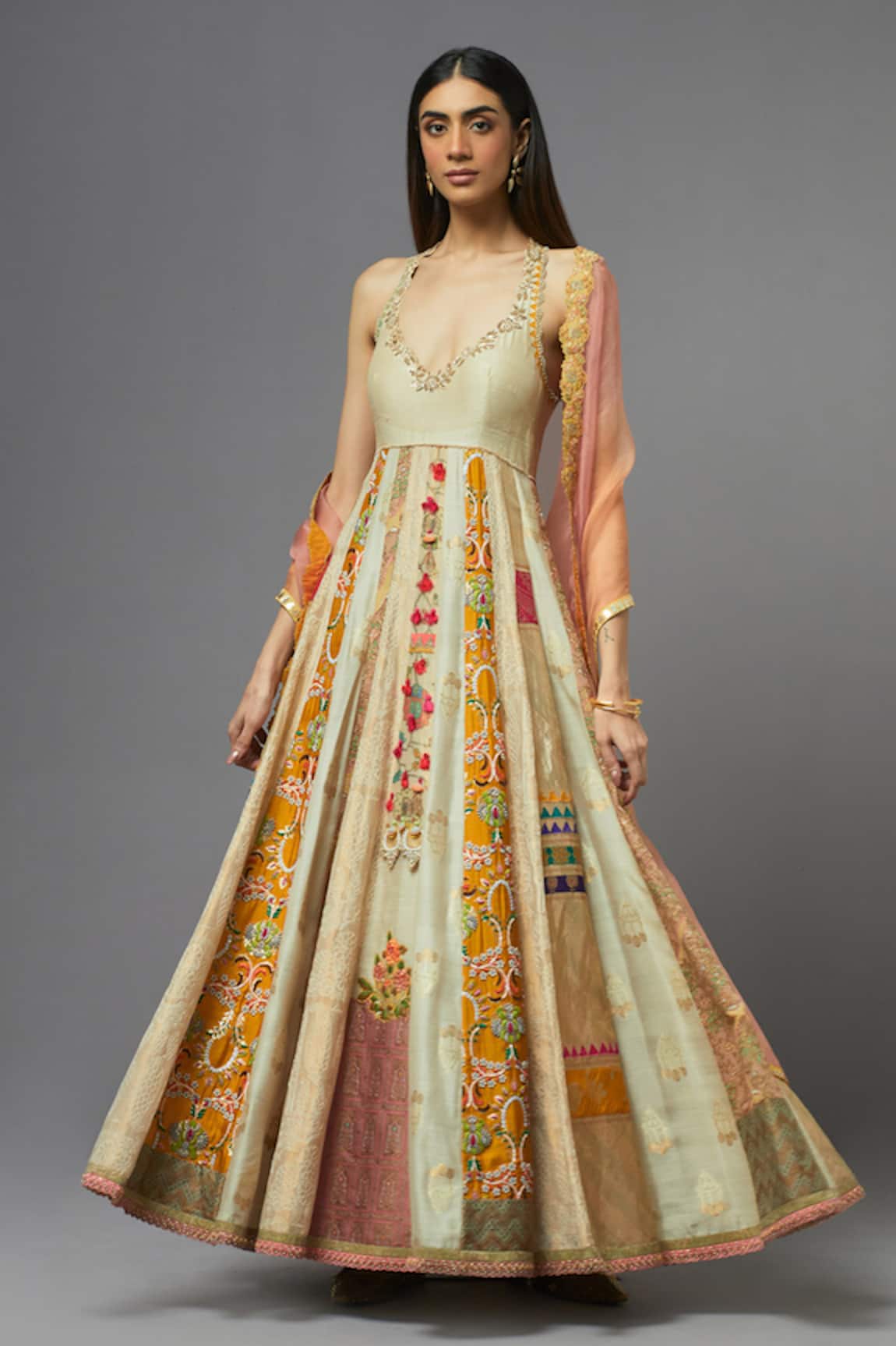AUM by Asit and Ashima Thread & Floral Embroidered Anarkali With Dupatta