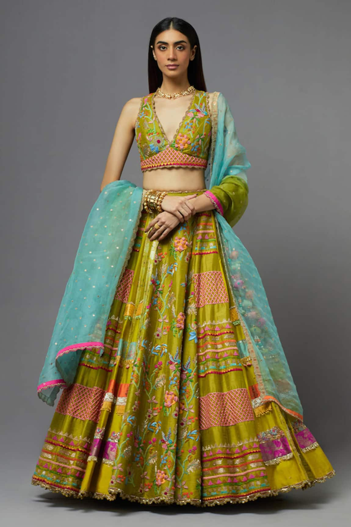 AUM by Asit and Ashima Thread Embroidered Blouse Lehenga Set