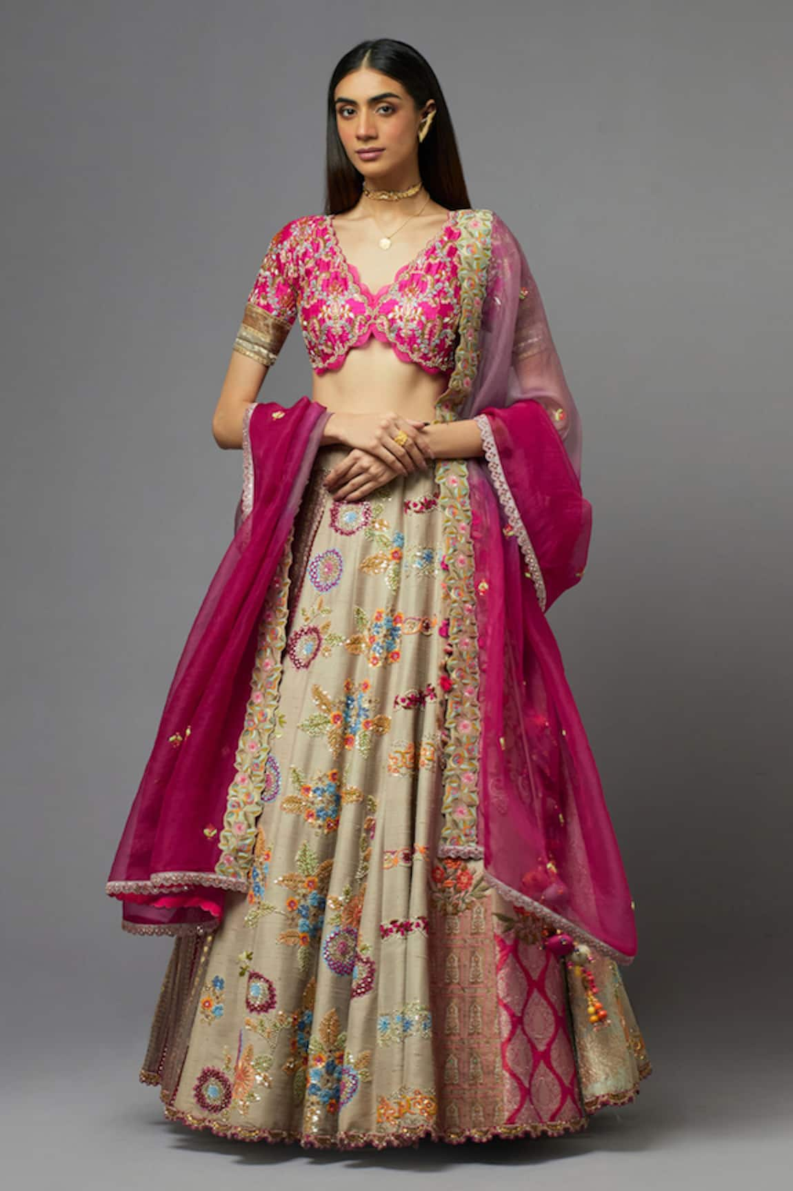 AUM by Asit and Ashima Thread & Floral Embroidered Blouse Lehenga Set