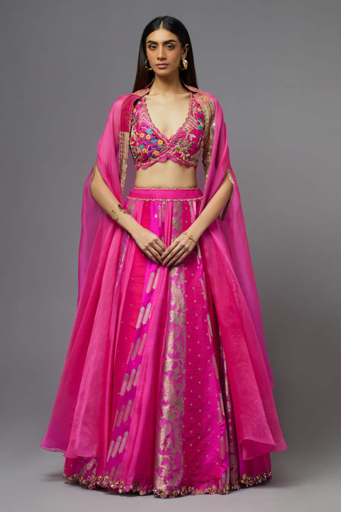 AUM by Asit and Ashima Embroidered Cape Lehenga Set