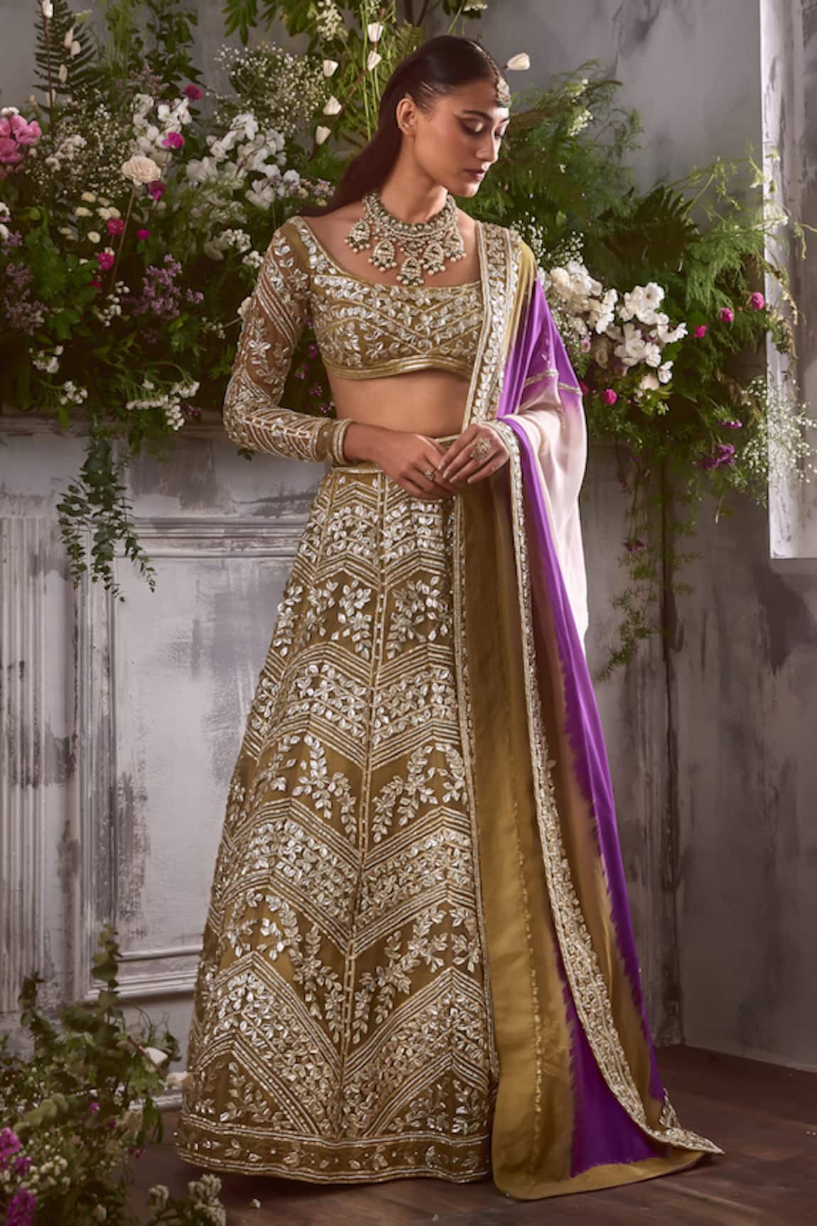 Shian Ambrosia Gota & Pearl Embellished Bridal Lehenga Set