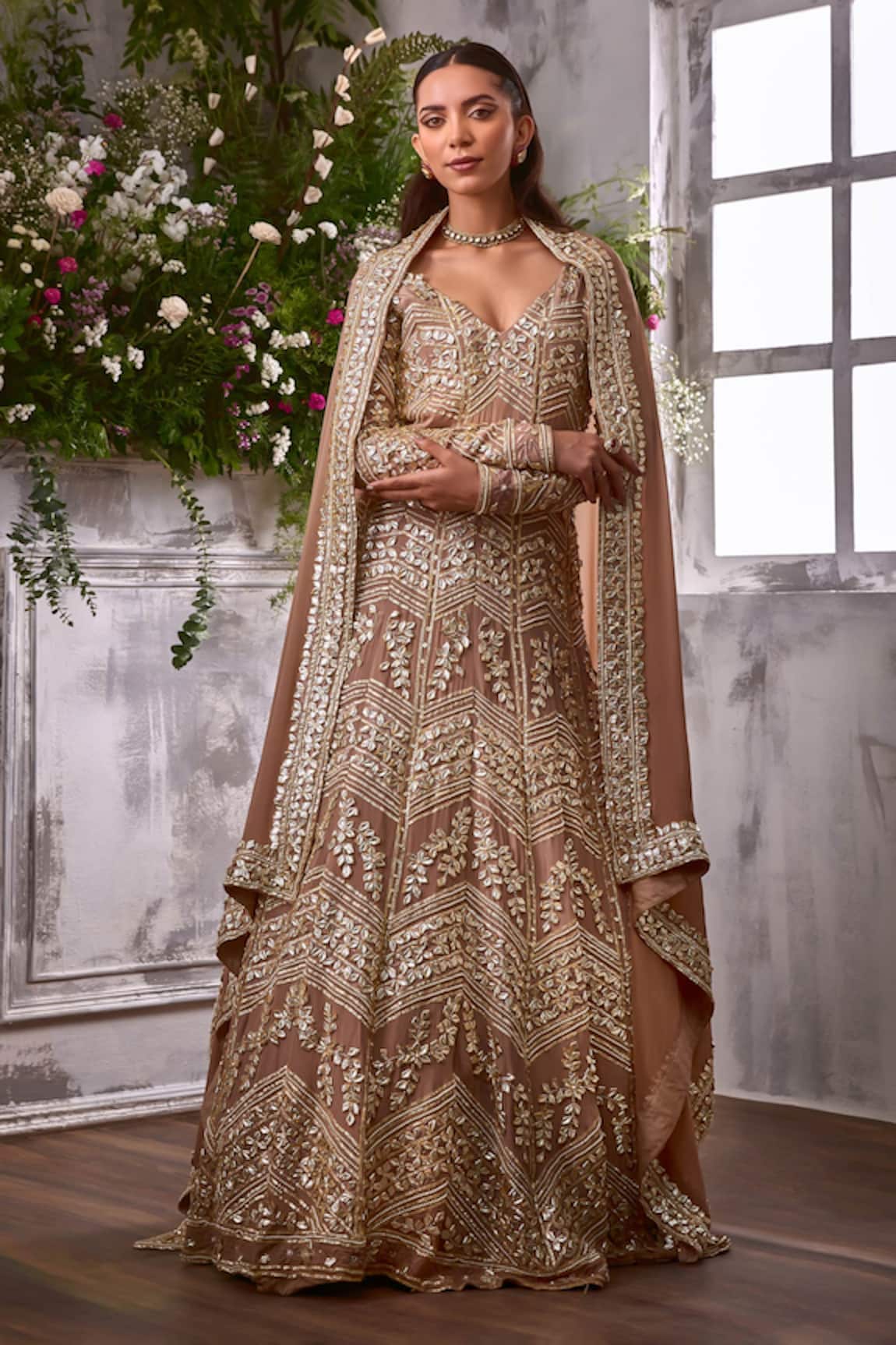 Shian Florence Gota & Pearl Embellished Anarkali With Dupatta