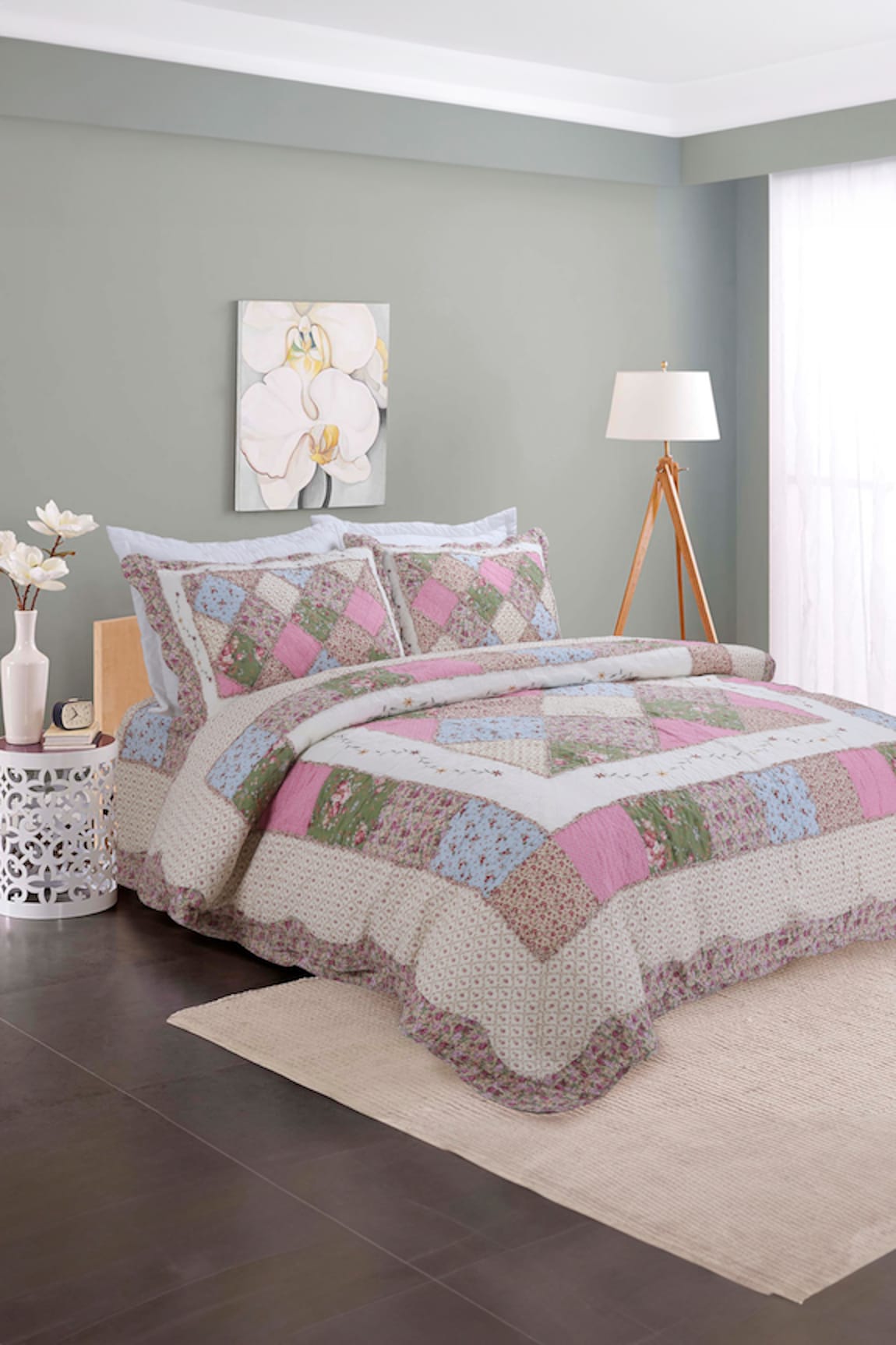 Quliting Tree Geometric Print Quilt With Pillow Covers