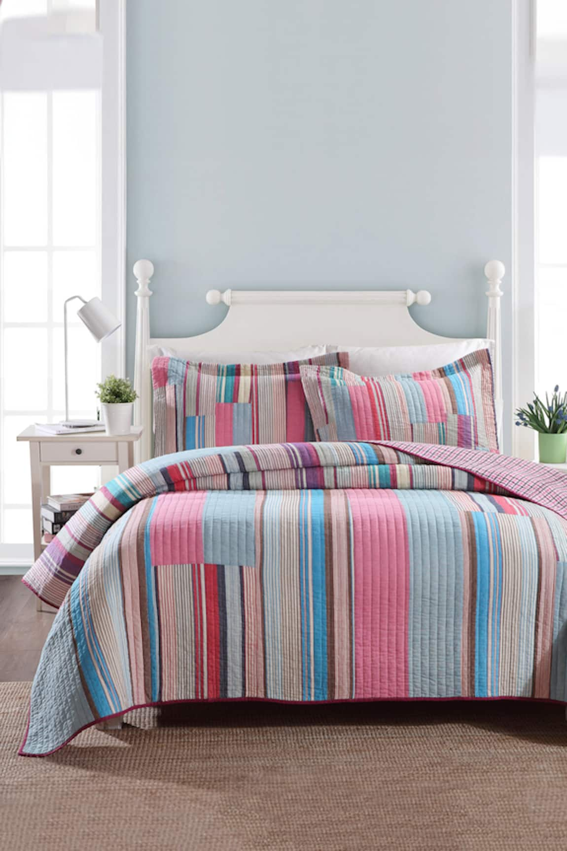 Quliting Tree Cotton Stripe Pattern Quilt With Pillow Covers