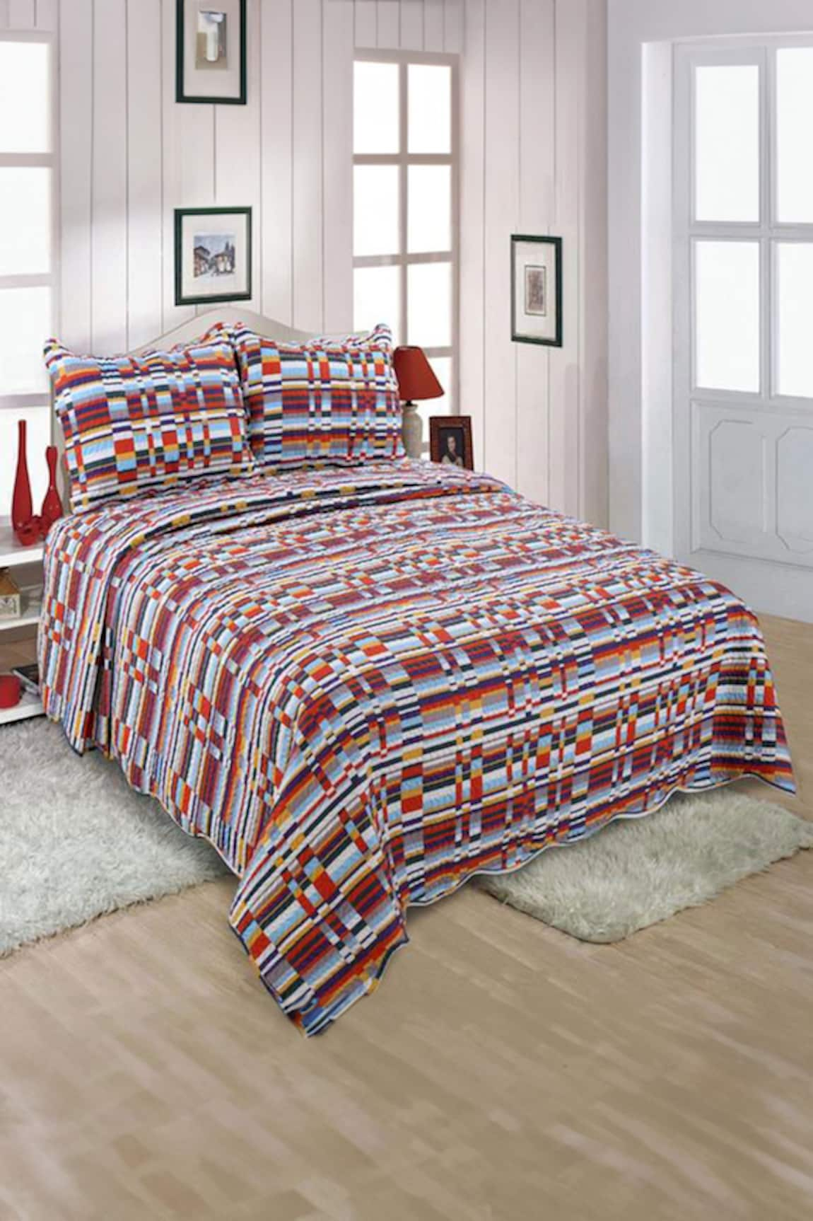 Quliting Tree Abstract Geometric Pattern Quilt With Pillow Covers