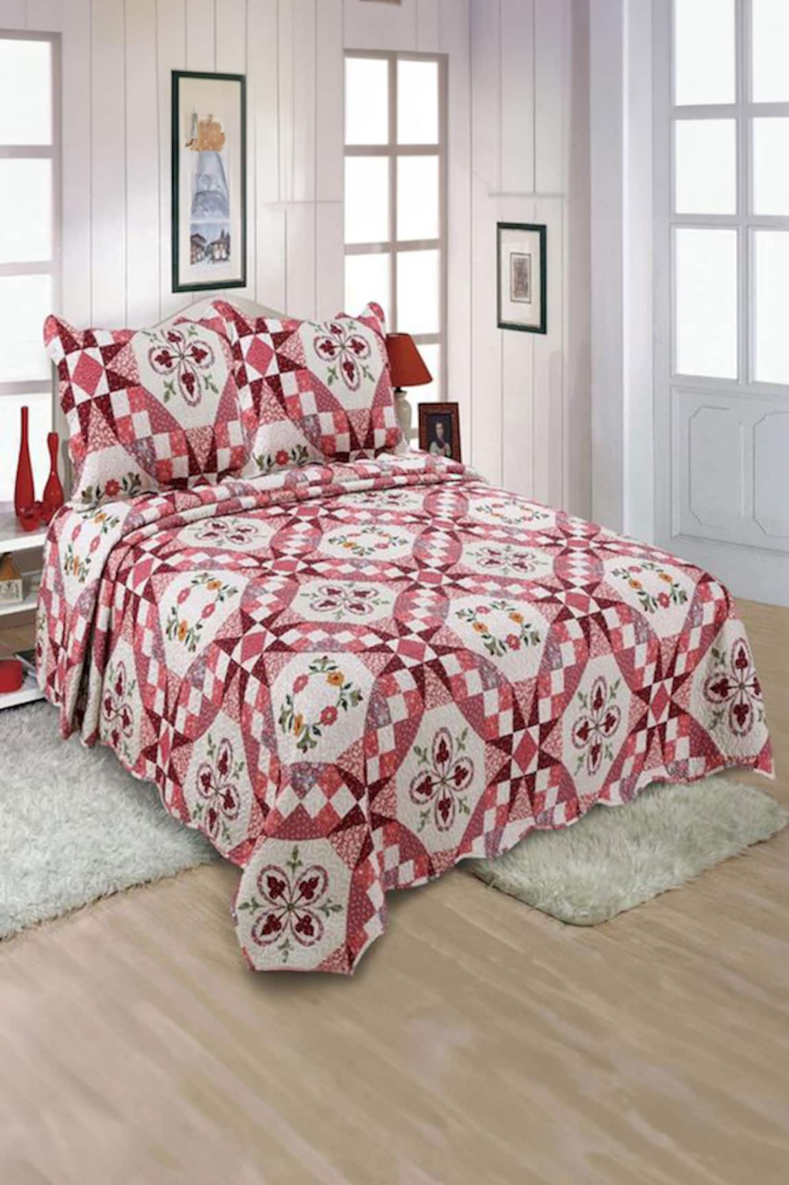 Quliting Tree Abstract Floral Pattern Quilt With Pillow Covers