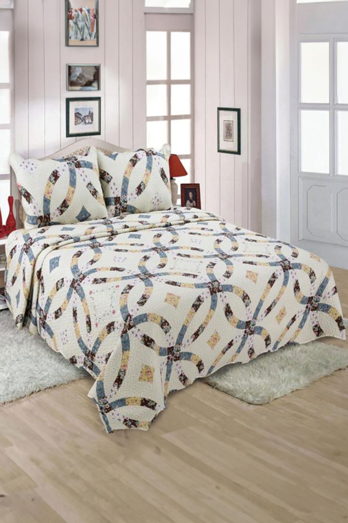 Quliting Tree Abstract Swirl Pattern Quilt With Pillow Covers