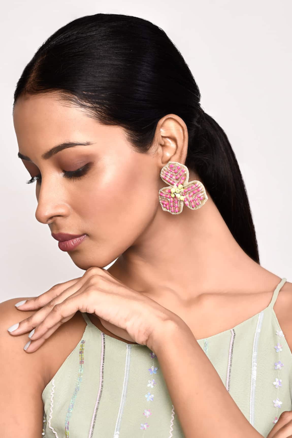 Nayaab by Aleezeh Flower Shaped Hand Embroidered Earrings