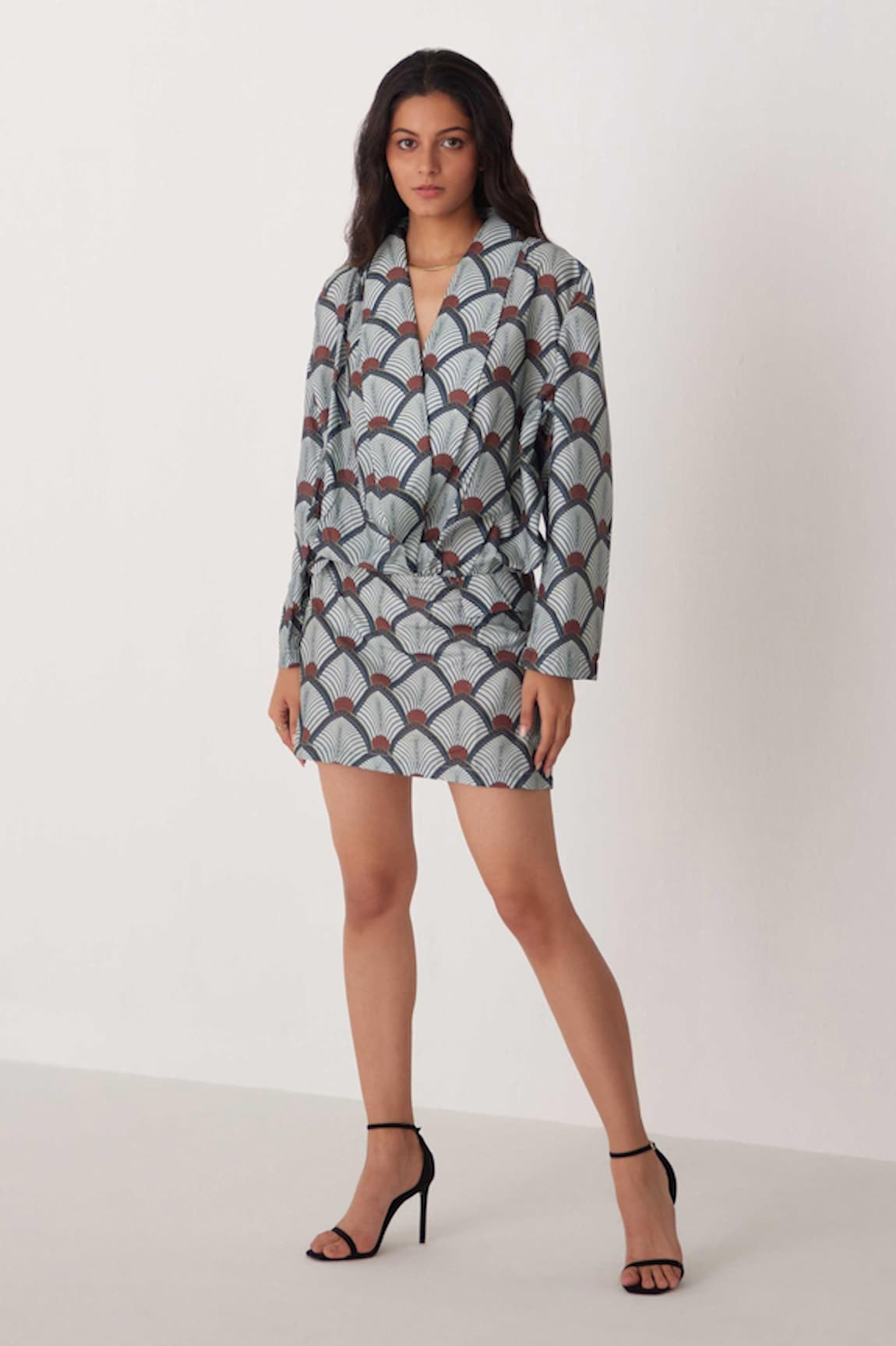 Label Kheerganga Art Deco Print Coat Dress