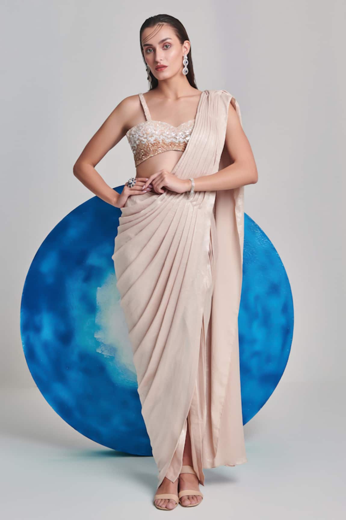 One Knot One Pleated Pre-Draped Saree With Blouse