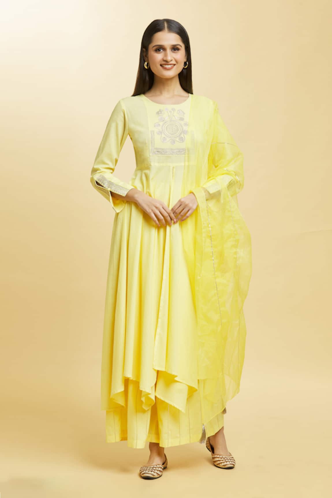 Adara Khan Blossom Crest Embroidered Anarkali Palazzo Set