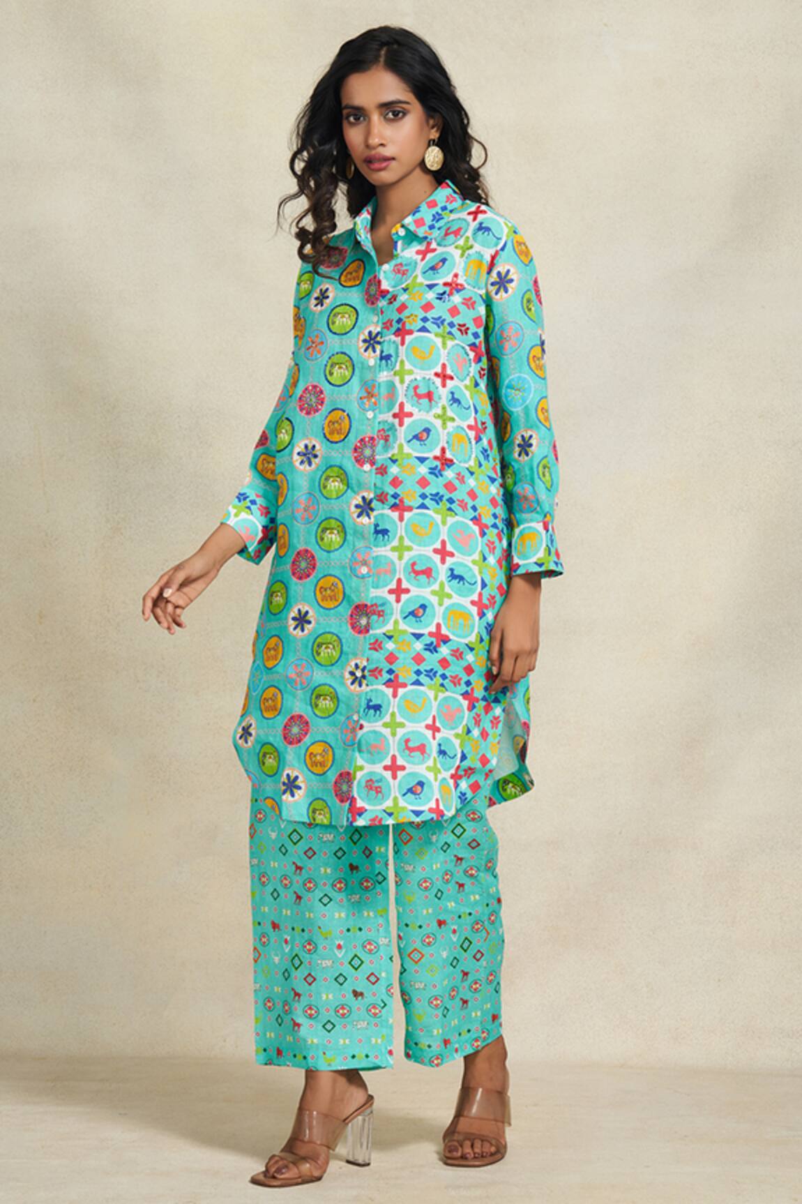 Gulabo By Abu Sandeep Linen Abstract Floral Print Long Shirt