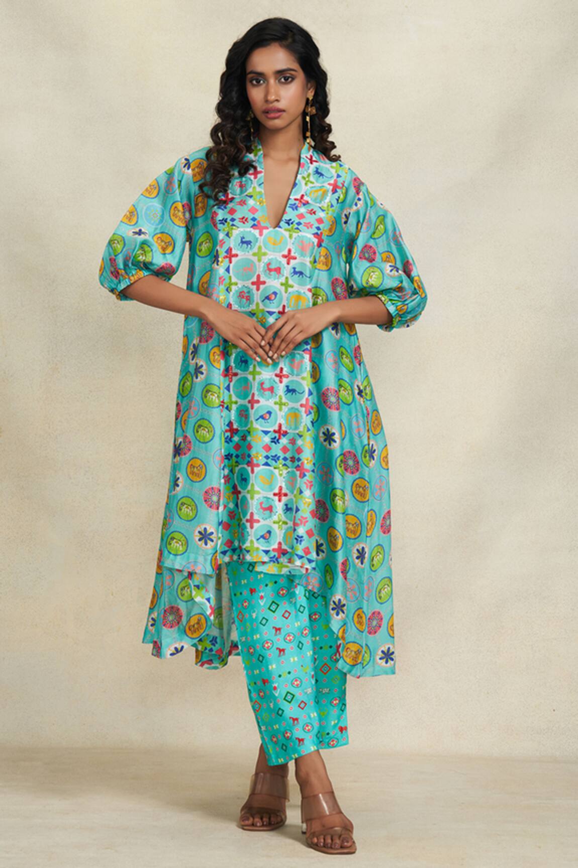 Gulabo By Abu Sandeep Chanderi Printed High-Low Kurta
