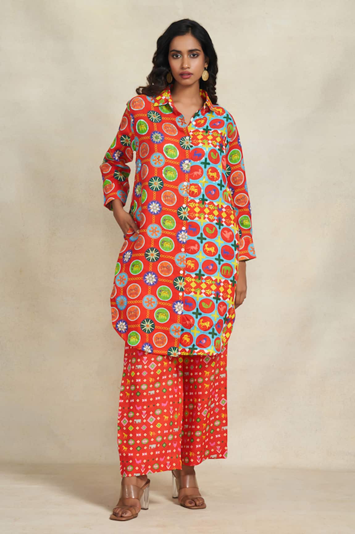 Gulabo by Abu Sandeep Yara Linen Sequin Embroidered Long Shirt