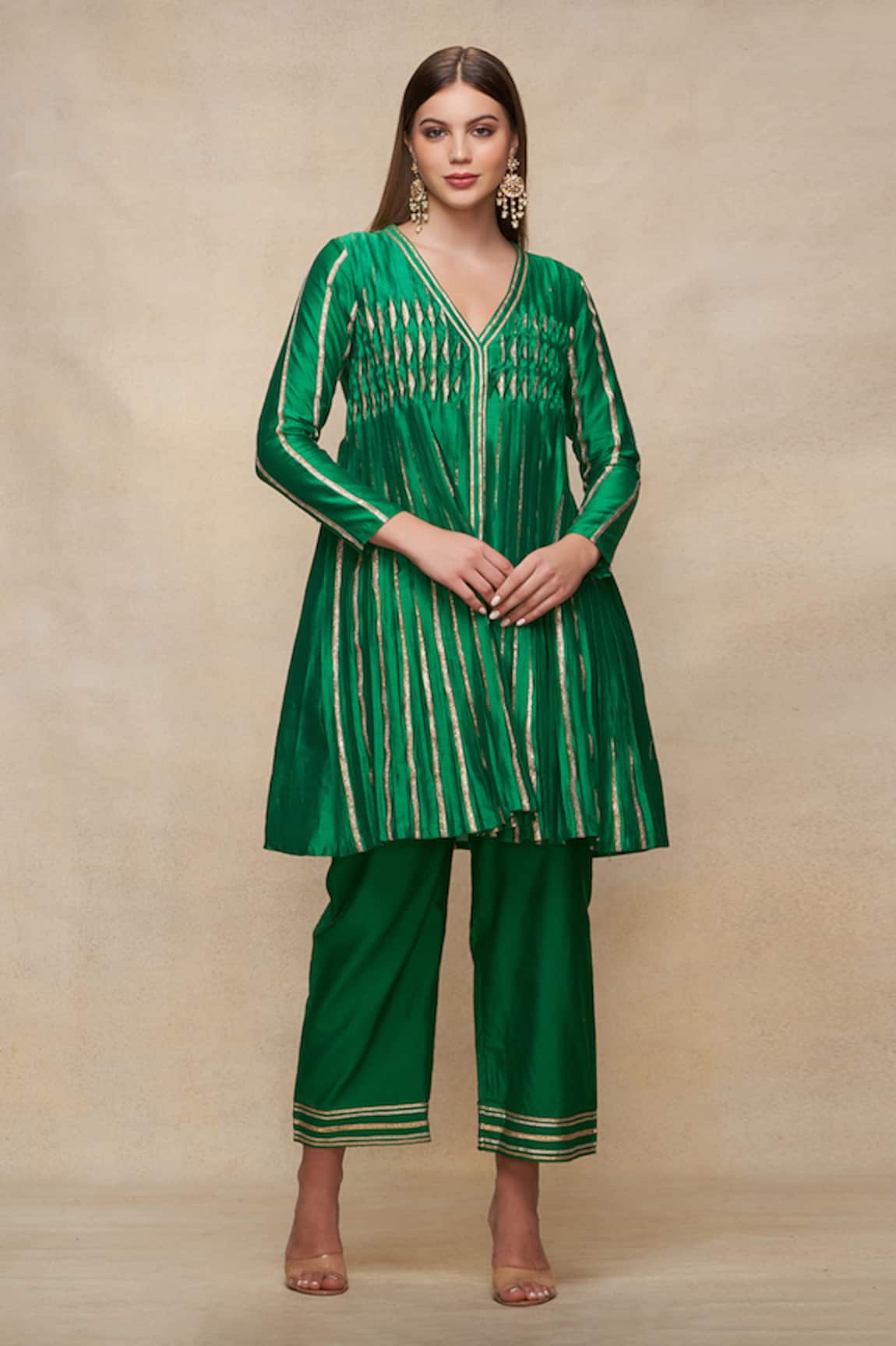 Gulabo By Abu Sandeep Chanderi A-Line Gota Work Kurta