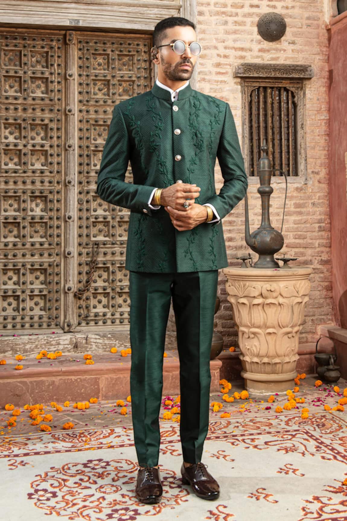 Abkasa Mangrove Floral Embroidered Bandhgala Set