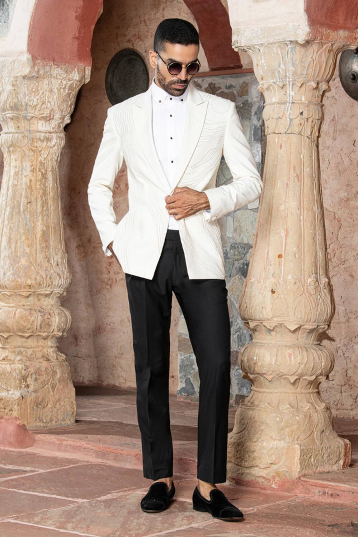 Abkasa Pearl Embroidered Tuxedo & Trouser Set