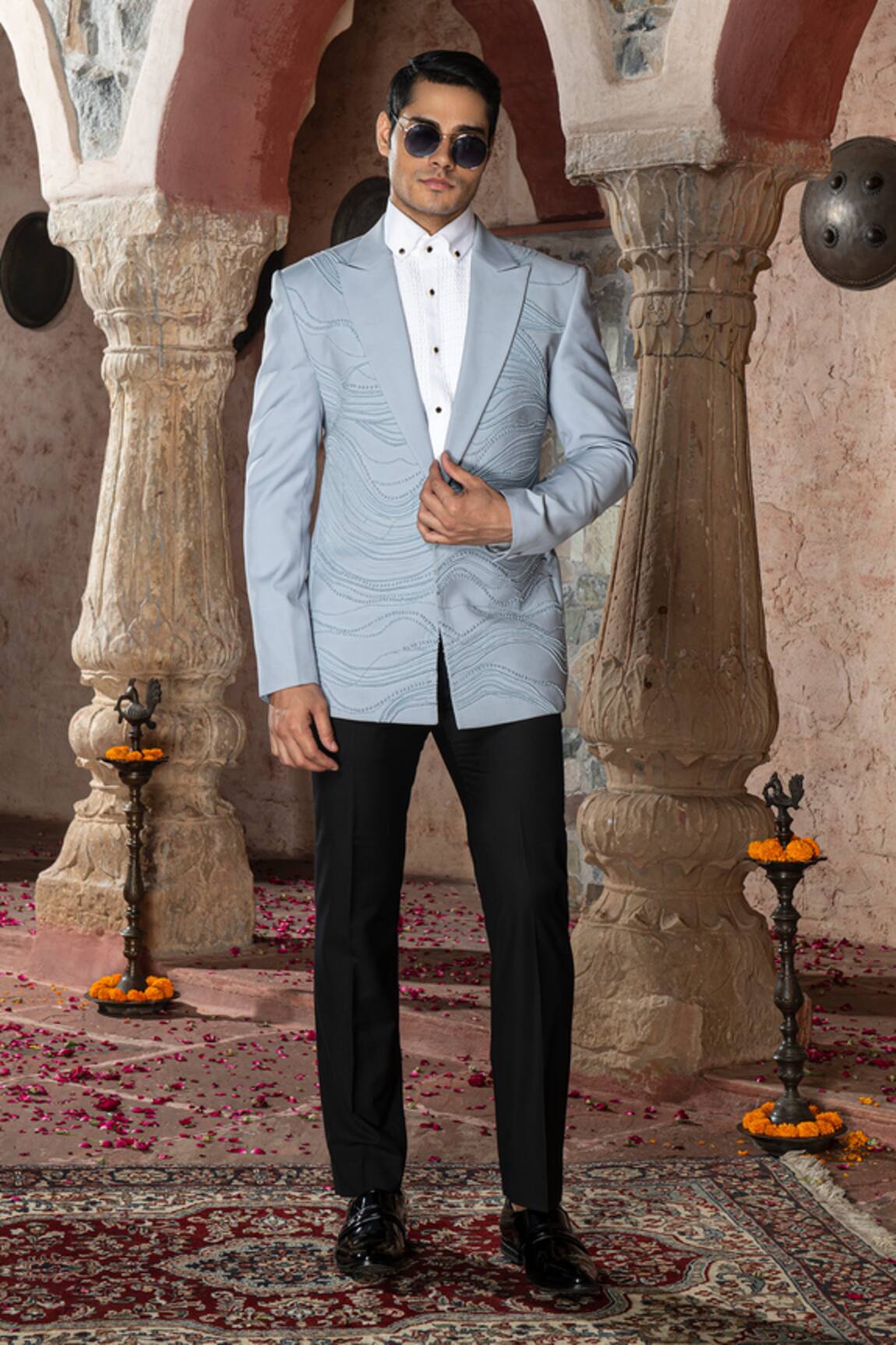 Abkasa Aerolux French Knot Embroidered Tuxedo & Trouser Set