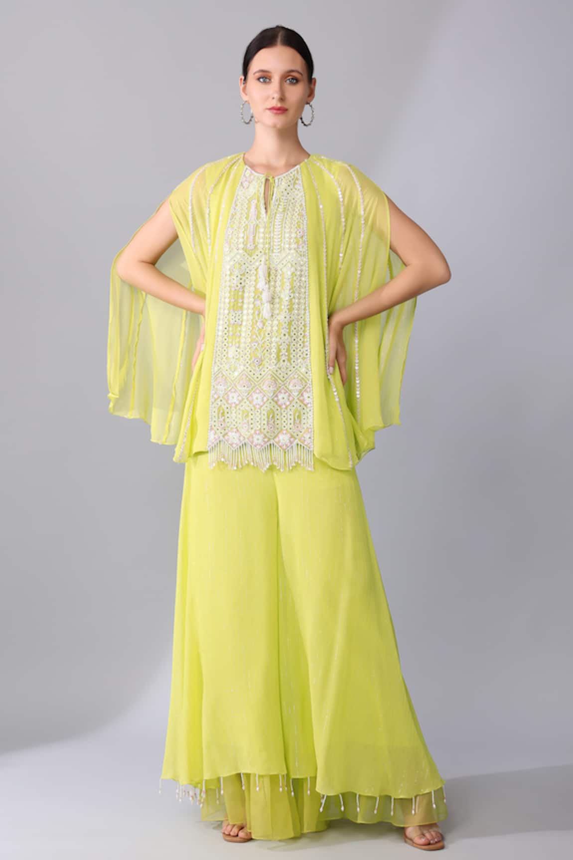 Keith Gomes Persian Fleur Mirror Embroidered Tunic With Palazzo