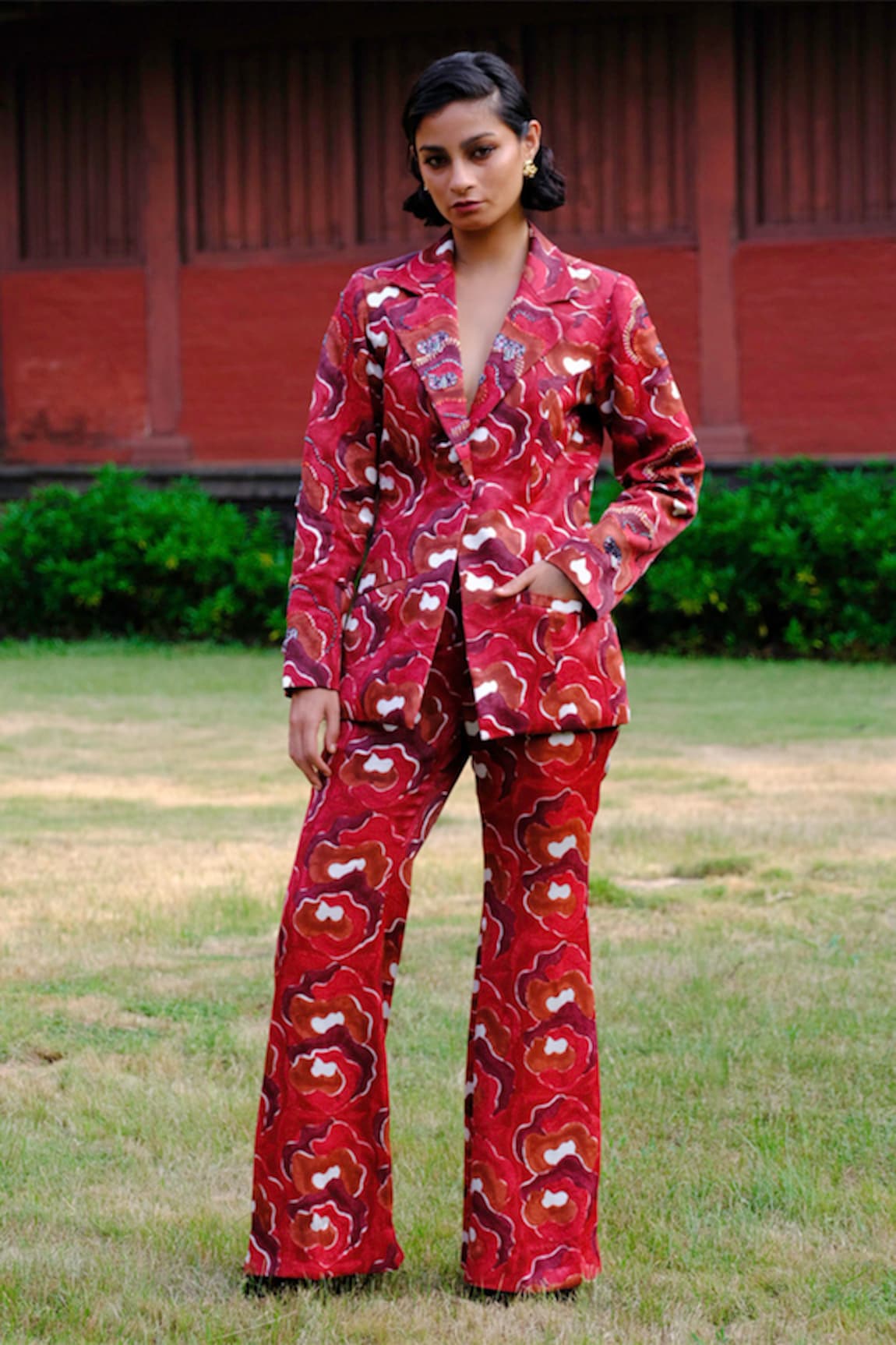 Jodi Salima Hand Block Print Embroidered Blazer & Trouser Set