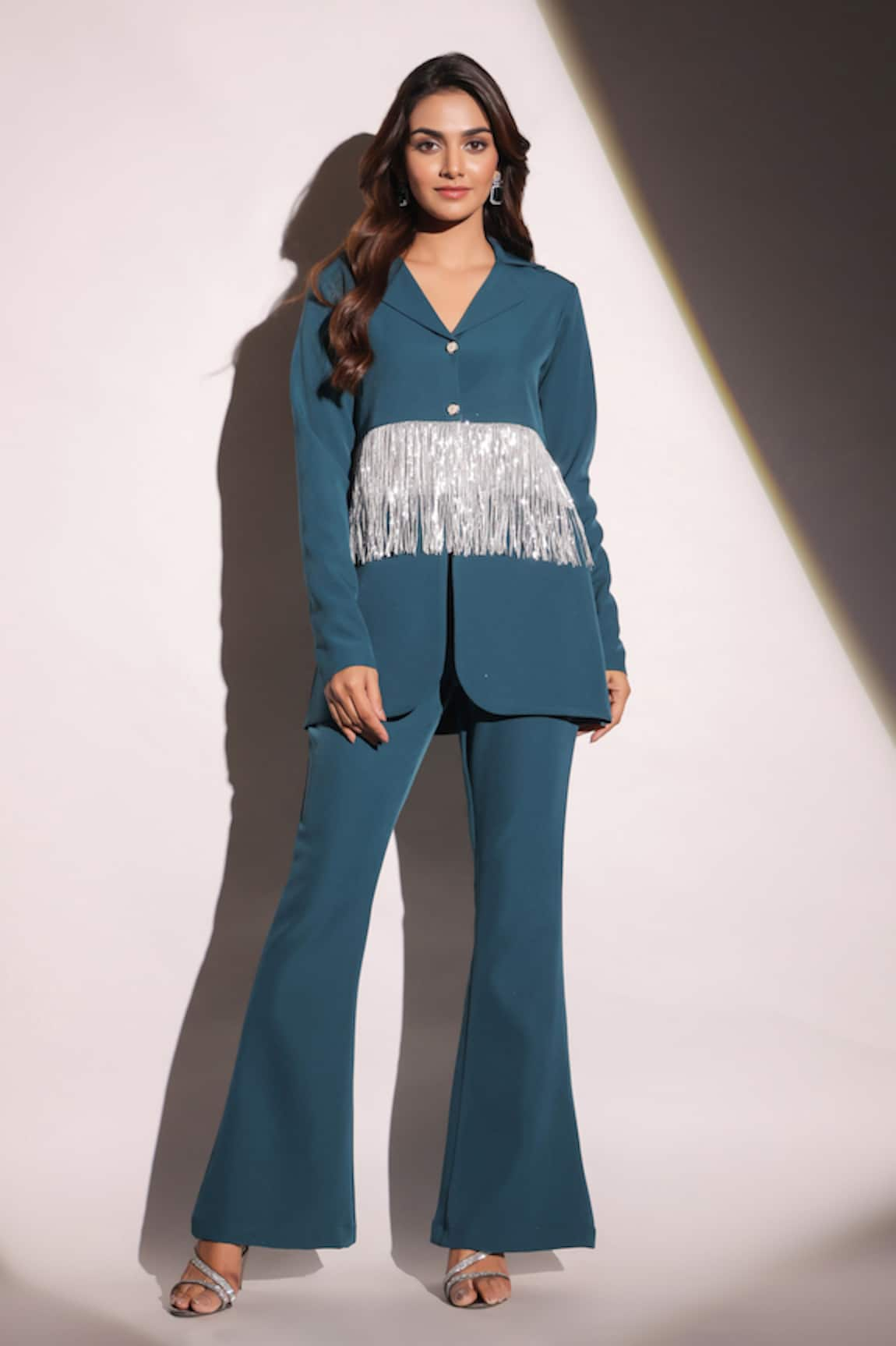 B'Infinite Lagoon Tasseled Blazer & Trouser Set