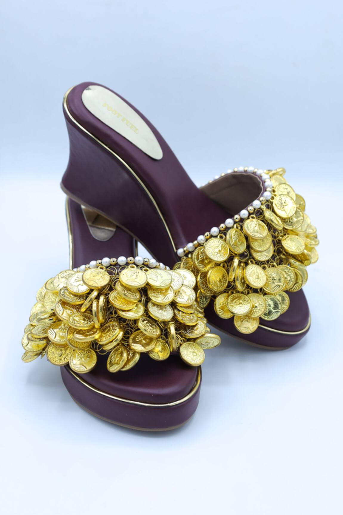 Foot Fuel Coin Love Embellished Wedges 
