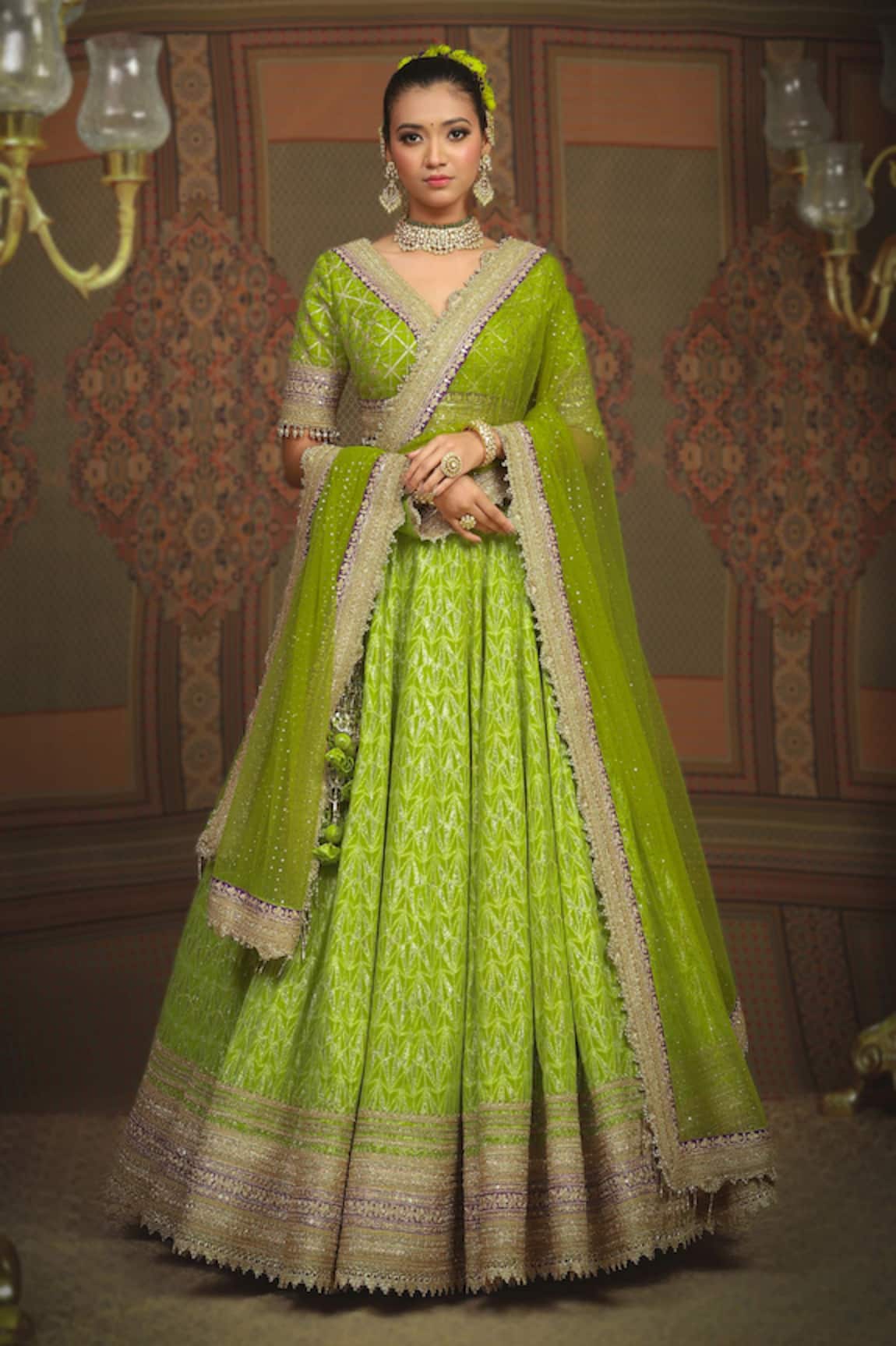 SHIKHAR SHARMA Geometric Pattern Shimmer Lehenga Set 