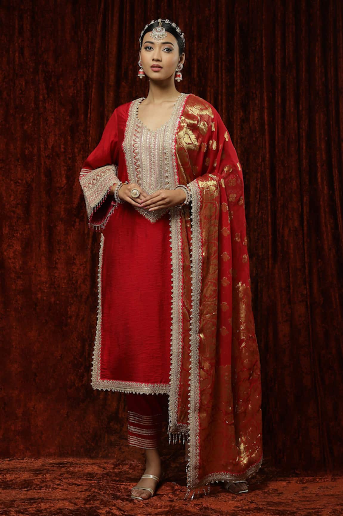 SHIKHAR SHARMA Silk Chanderi Embroidered Straight Kurta Set 